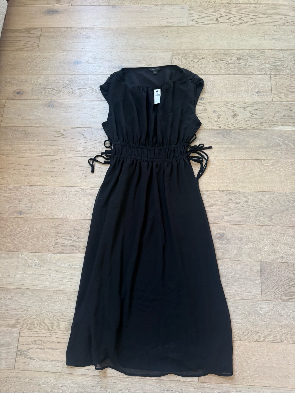 Banana Republic Factory Black Midi Dress with Cinched Drawstring Waist